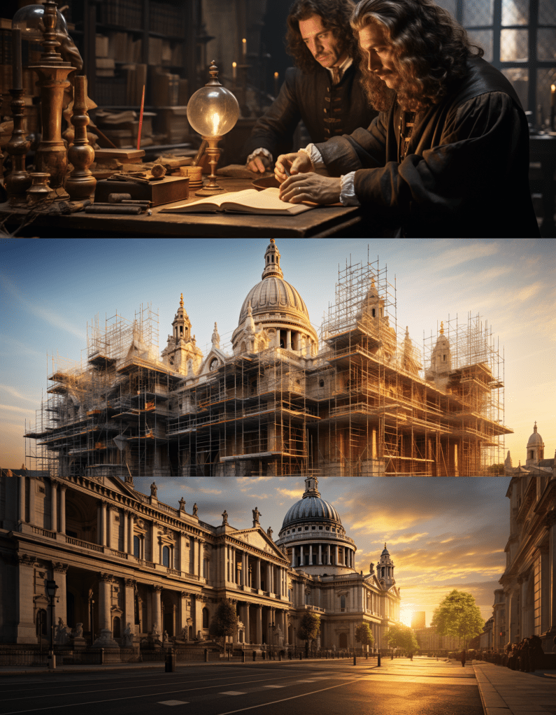 Christopher Wren,  King Charles II - rebuilding St. Paul's Cathedral