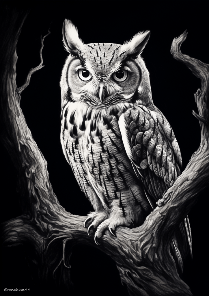 Scratchboard Owl