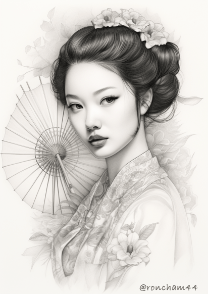 Pencil Sketch Geisha