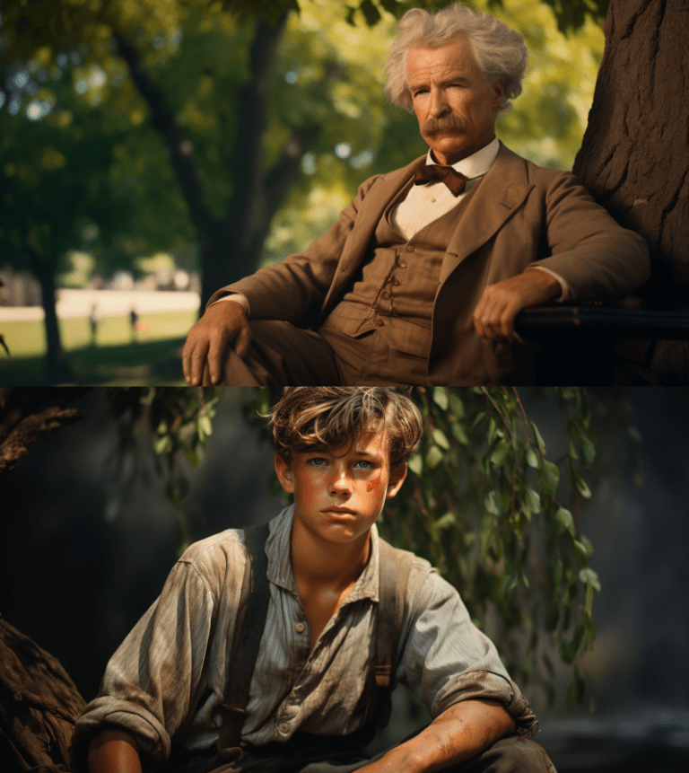 Ai generated Mark Twain and Huckleberry Finn