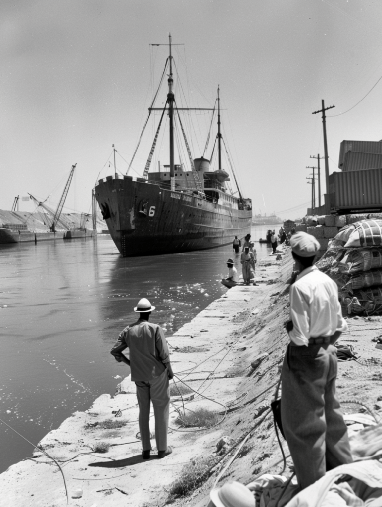 Ship moving through the Suez Canal