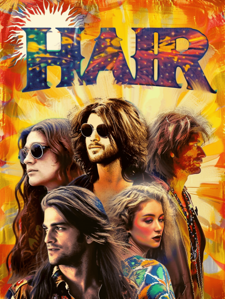 poster for Hair musical generated by AI