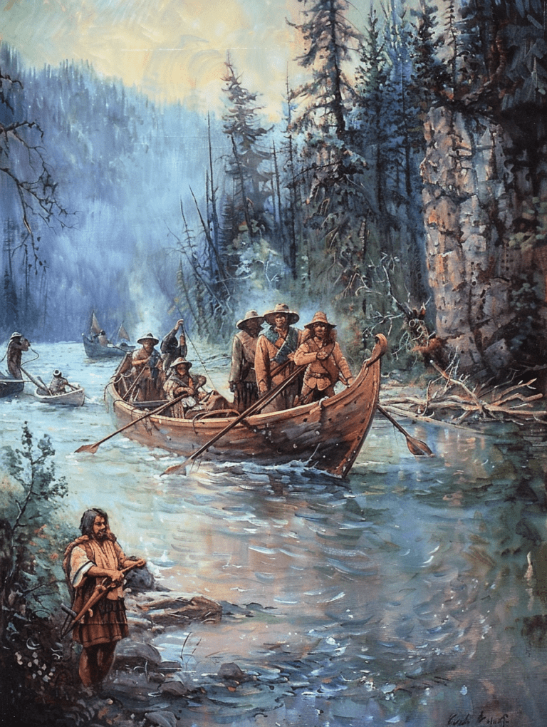 1804, Lewis and Clark depart to explore the northwest on a river boats --ar 3:4 --v 6.0